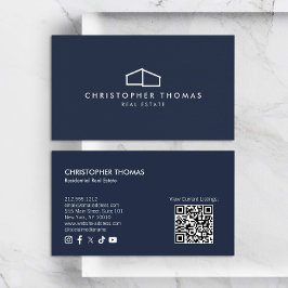 Modern Home Logo Onroerend goed Navy Blue QR code Visitekaartje