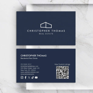 Modern Home Logo Onroerend goed Navy Blue QR code Visitekaartje