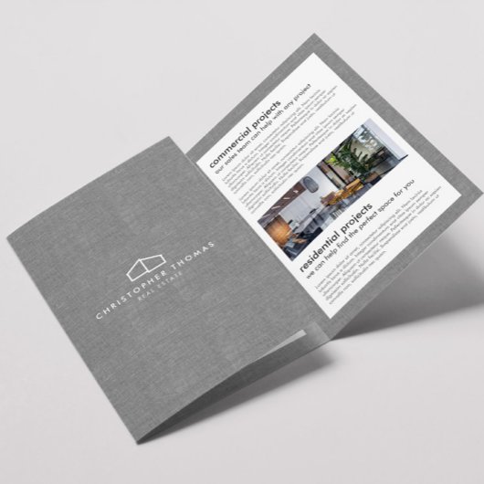 Modern Home Logo Real Estate Grijs Linnen Brochure Drieluik Kaart