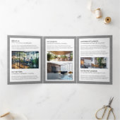 Modern Home Logo Real Estate Grijs Linnen Brochure Drieluik Kaart (Binnen)
