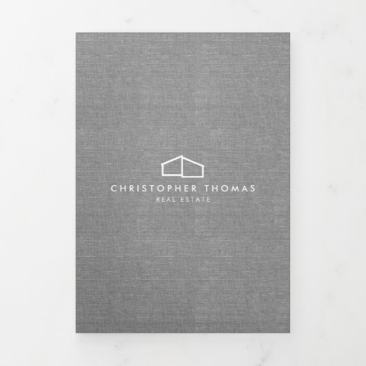 Modern Home Logo Real Estate Grijs Linnen Brochure Drieluik Kaart (Cover)