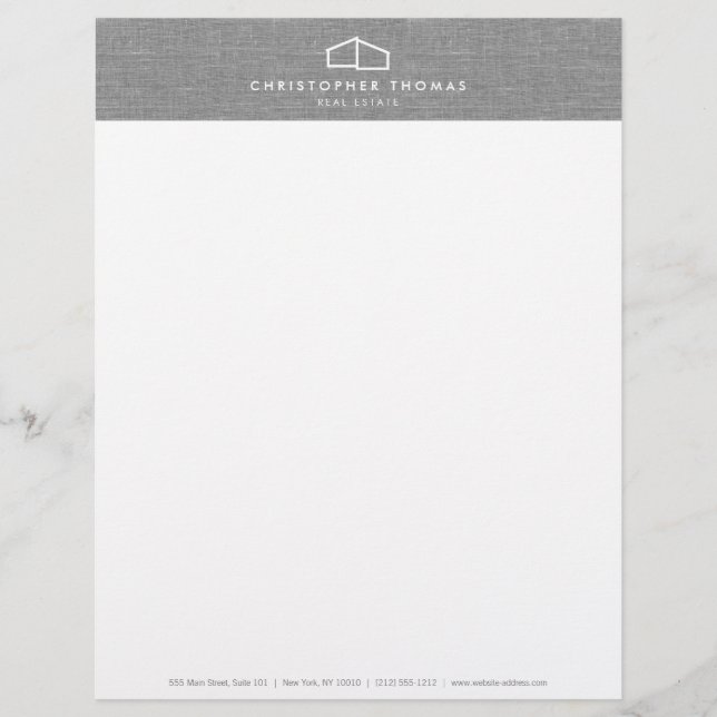 Modern Home Logo Real Estate, Realtor Grey Linen Briefhoofd (Voorkant)