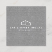 Modern Home Logo Real Estate, Realtor Grey Linen Vierkante Visitekaartje (Voorkant)