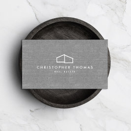 Modern Home Logo Real Estate, Realtor Grey Linen Visitekaartje