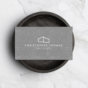 Modern Home Logo Real Estate, Realtor Grey Linen Visitekaartje
