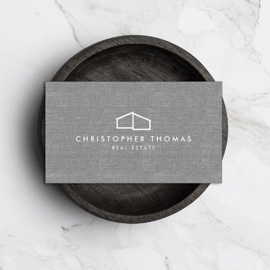 Modern Home Logo Real Estate, Realtor Grey Linen Visitekaartje