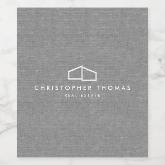 Modern Home Logo Real Estate, Realtor Grey Linen Wijn Etiket (Enkel label)