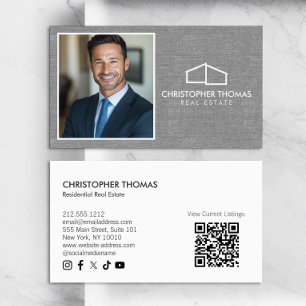 Modern Home Logo Realtor Foto Grijs Linnen Visitekaartje