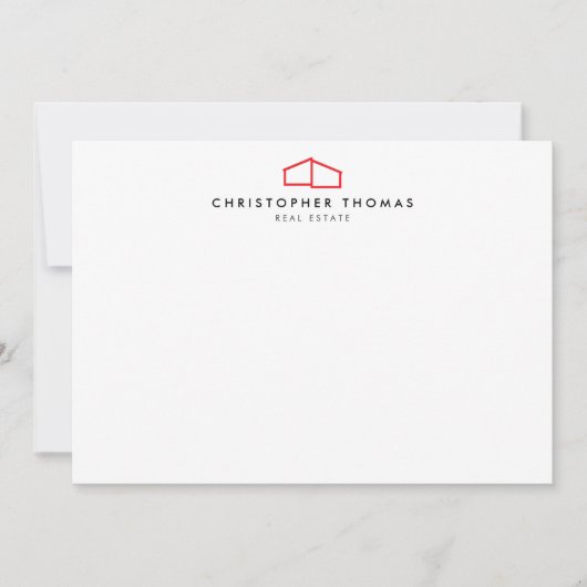 Modern Home Logo Realtor Rood/Wit Flat Note Kaart Notitiekaartje (Voorkant)