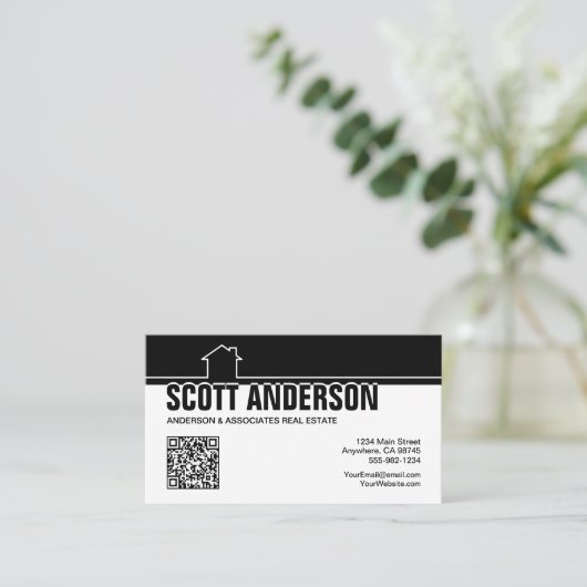 Modern Home Logo Social Media QR Code Black Visitekaartje (Staand voorkant)