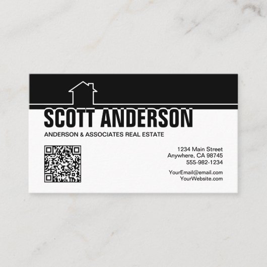 Modern Home Logo Social Media QR Code Black Visitekaartje (Voorkant)