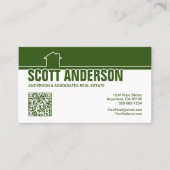 Modern Home Logo Social Media QR Code Green Visitekaartje (Voorkant)