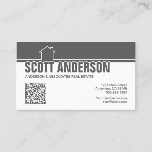 Modern Home Logo Social Media QR Code Grey Visitekaartje (Voorkant)