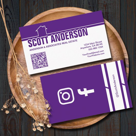Modern Home Logo Social Media QR Code Purple Visitekaartje