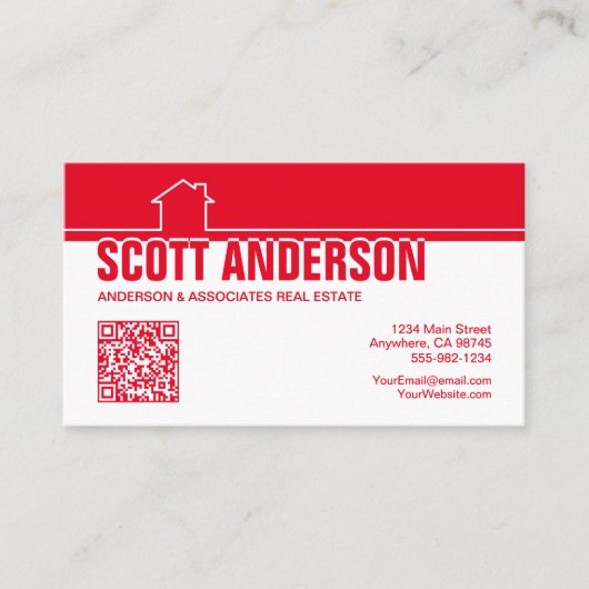 Modern Home Logo Social Media QR Code Red Visitekaartje (Voorkant)