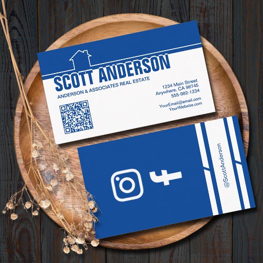 Modern Home Logo Sociale Media QR Code Blauw Visitekaartje