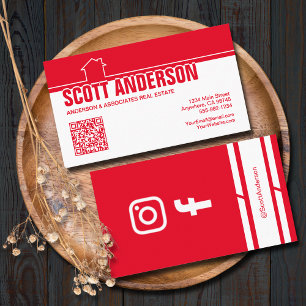 Modern Home Logo Sociale Media QR Code Rood Visitekaartje