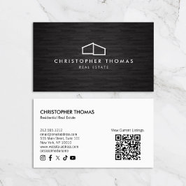 Modern Home Logo Vastgoed Dark Wood QR-code Visitekaartje