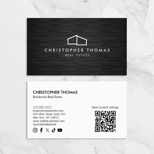 Modern Home Logo Vastgoed Dark Wood QR-code Visitekaartje