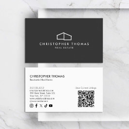 Modern Home Logo Vastgoed Donkergrijs QR-code Visitekaartje