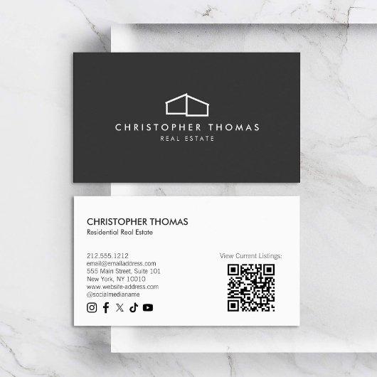 Modern Home Logo Vastgoed Donkergrijs QR-code Visitekaartje