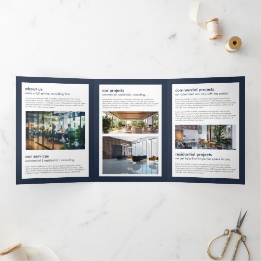 Modern Home Logo Vastgoed Marine Blauw Brochure Drieluik Kaart (Binnen)