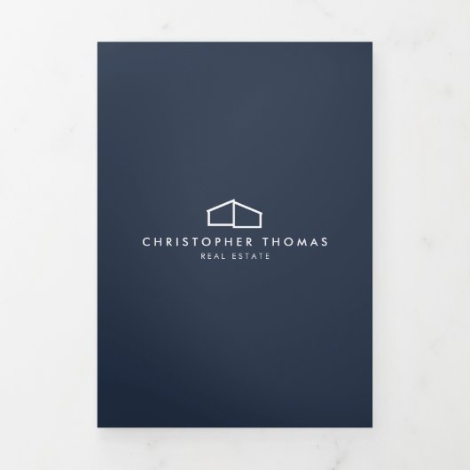 Modern Home Logo Vastgoed Marine Blauw Brochure Drieluik Kaart (Cover)