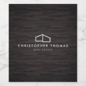 Modern Home Logo Vastgoed, Realtor DK Wood Wijn Etiket (Enkel label)