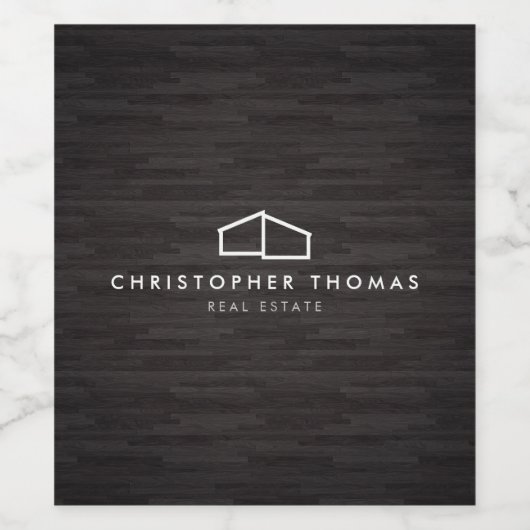 Modern Home Logo Vastgoed, Realtor DK Wood Wijn Etiket (Enkel label)