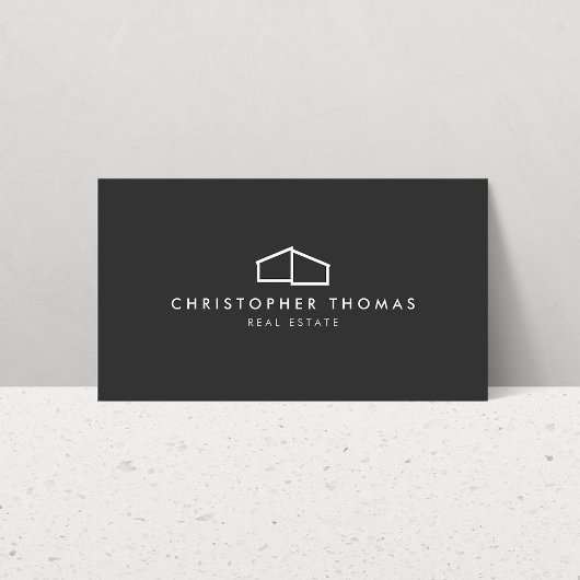 Modern Home Logo Vastgoed, Realtor Donkergrijs Visitekaartje