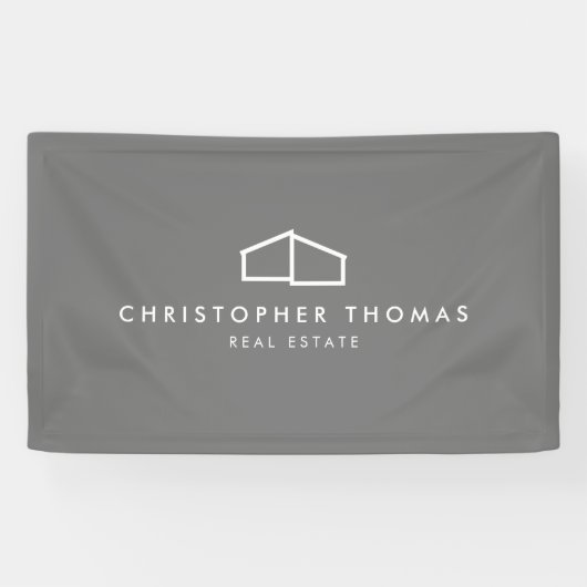 Modern Home Logo Vastgoed, Realtor Grey Spandoek (Horizontaal)