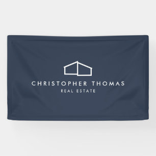Modern Home Logo Vastgoed, Realtor Navy Blue Spandoek