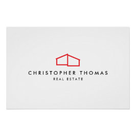 Modern Home Logo Vastgoed, Realtor Rood/Wit Perfect Poster