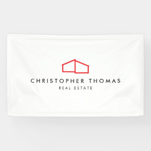 Modern Home Logo Vastgoed, Realtor Rood/Wit Spandoek