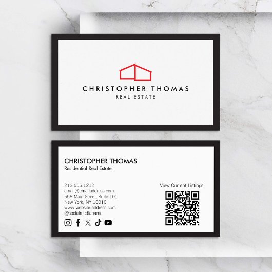 Modern Home Logo Vastgoed Rood/Wit QR-code Visitekaartje
