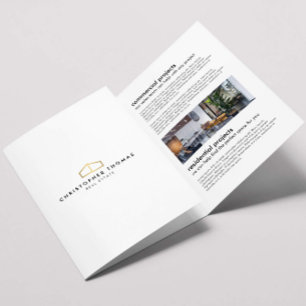Modern Home Logo Vastgoed Wit/Goud Brochure Drieluik Kaart