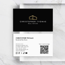 Modern Home Logo Vastgoed Zwart/Goud QR-code Visitekaartje