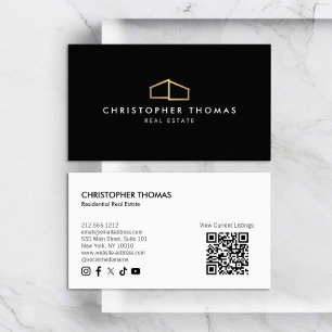 Modern Home Logo Vastgoed Zwart/Goud QR-code Visitekaartje
