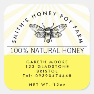 Modern Homemade Honey JAR Vierkante Sticker