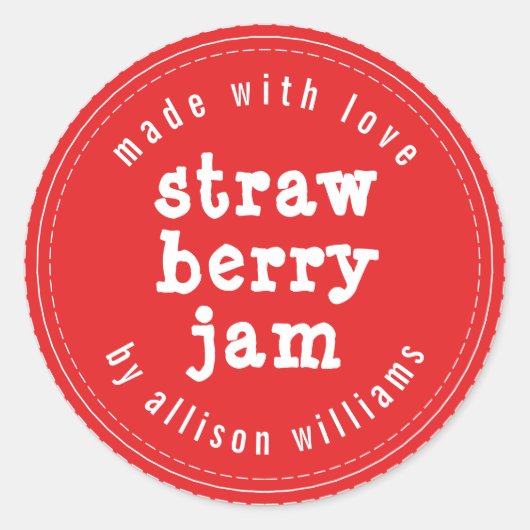 Modern Homemade Strawberry Jam Bright Red Ronde Sticker (Voorkant)