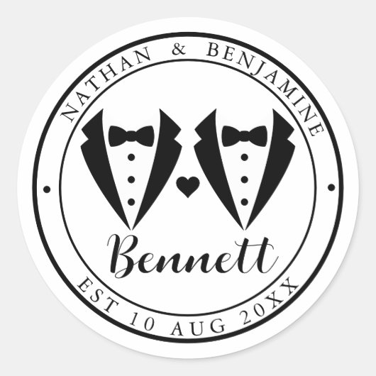 Modern homohuwelijk bruiloft ronde sticker (Voorkant)