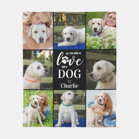 Modern Hondenliefhebber Gepersonaliseerd 8 Foto co Fleece Deken (Voorkant)