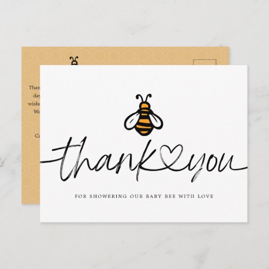 Modern Honey Bee Baby shower Hartelijk dank Briefkaart (Voorkant / Achterkant)