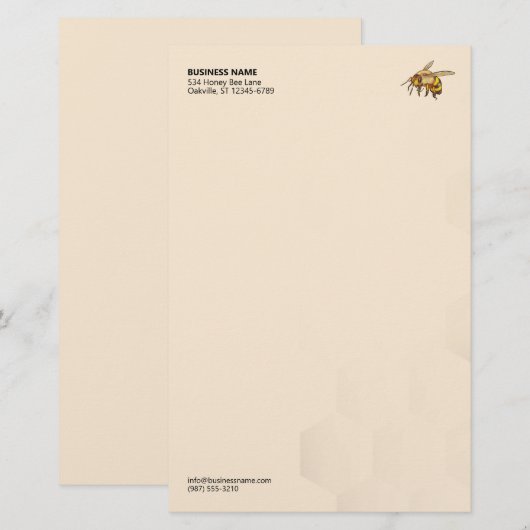 Modern Honey Bee Logo Honeycomb Watermark Briefpapier (Voorkant / Achterkant)