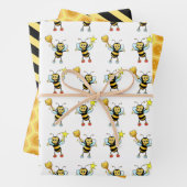 Modern Honey Bees with Heart & Honeycomb Pattern Inpakpapier Vel (In situ)