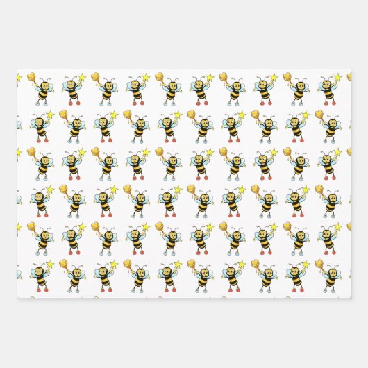 Modern Honey Bees with Heart & Honeycomb Pattern Inpakpapier Vel (Voorkant)