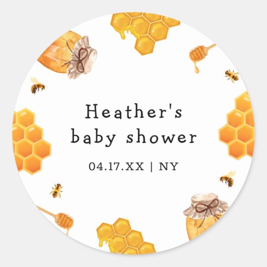 Modern Honey Bumblebee Lijst Baby shower Ronde Sticker (Voorkant)