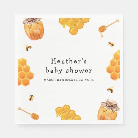 Modern Honey Bumblebee Lijst Baby shower Servet (Voorkant)