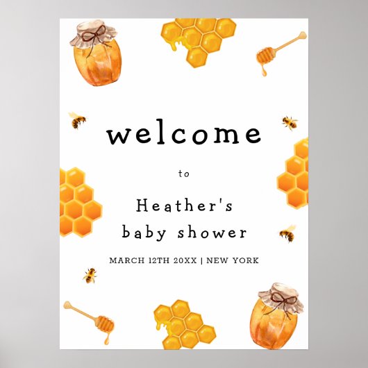Modern Honey Bumblebee Lijst Baby shower Welkom Poster (Voorkant)