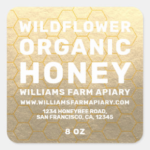 Modern Honey Jar Label Honeybee Apiary Gold